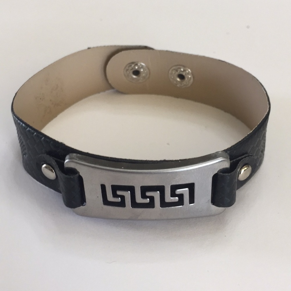 Silver tone Greek key bracelet Adjustable